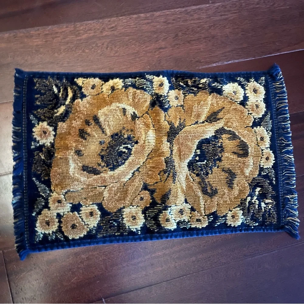 Fieldcrest black gold poppy deluxe hand towels bath powder 80s floral luxe 💛🖤